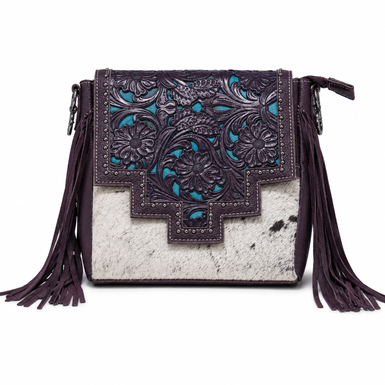 Bolso Con Cuerdas y Piel de Animal Negro