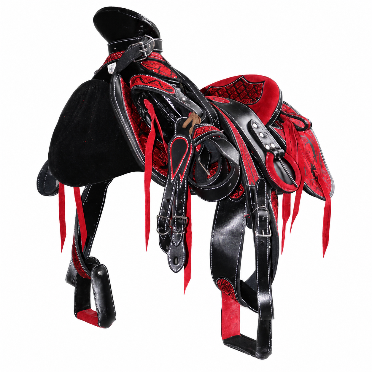 Montura Chara De Piel Detalles Bordades Color Rojo