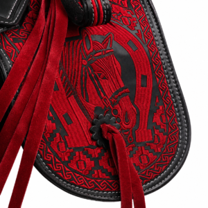 Montura Chara De Piel Detalles Bordades Color Rojo